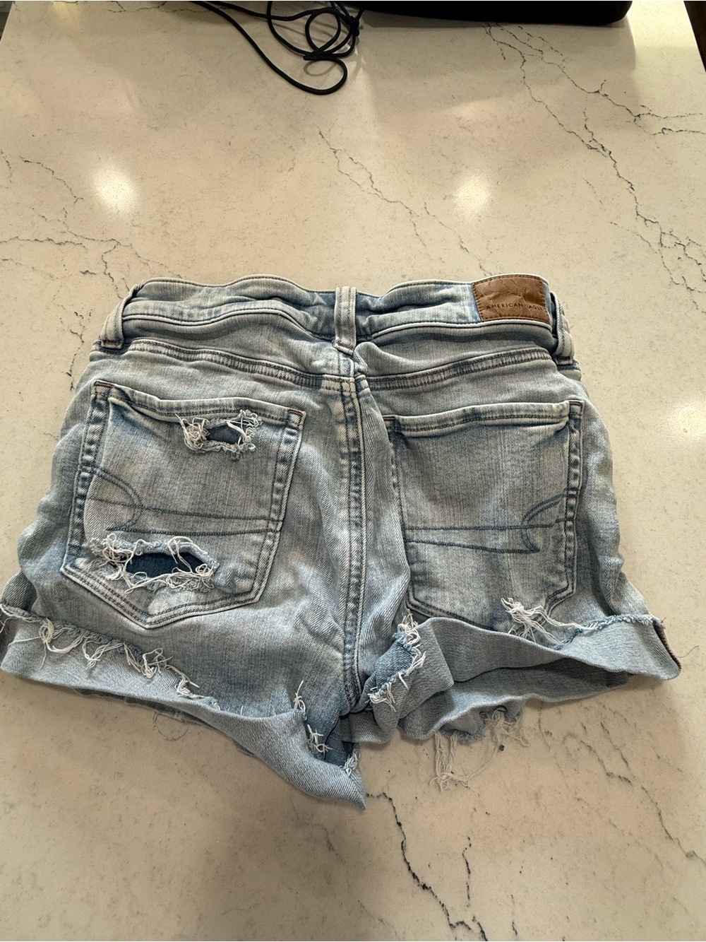 American Eagle Next Level Stretch Denim High Rise Light Wash Distressed Shorts 2 - Picture 2 of 5